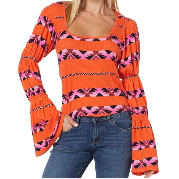 Wrangler Retro Size Medium Square Neck Southwestern Striped Long Sleeve - Picture 1 of 5